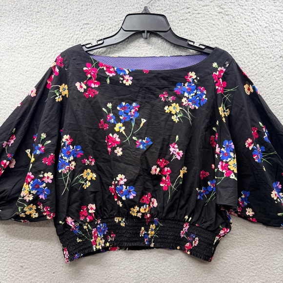 Anthropologie Maeve Adelaide Top Blouse Black Floral Crop Dolman Sleeve Women SP - Picture 11 of 16